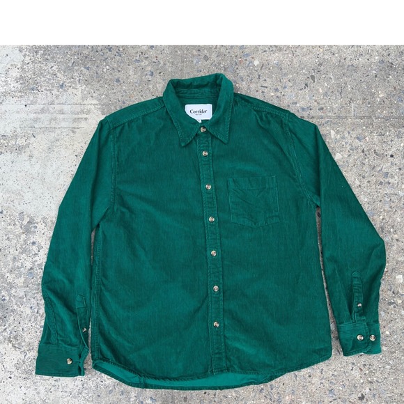 Corridor Other - Corridor New York Mens Emerald Green Corduroy Button Down Shirt Size M Pocket